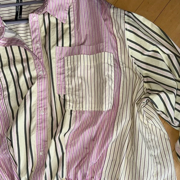 Anthropologie Drawstring hem striped blouse, XL, GP1504 - Picture 6 of 8